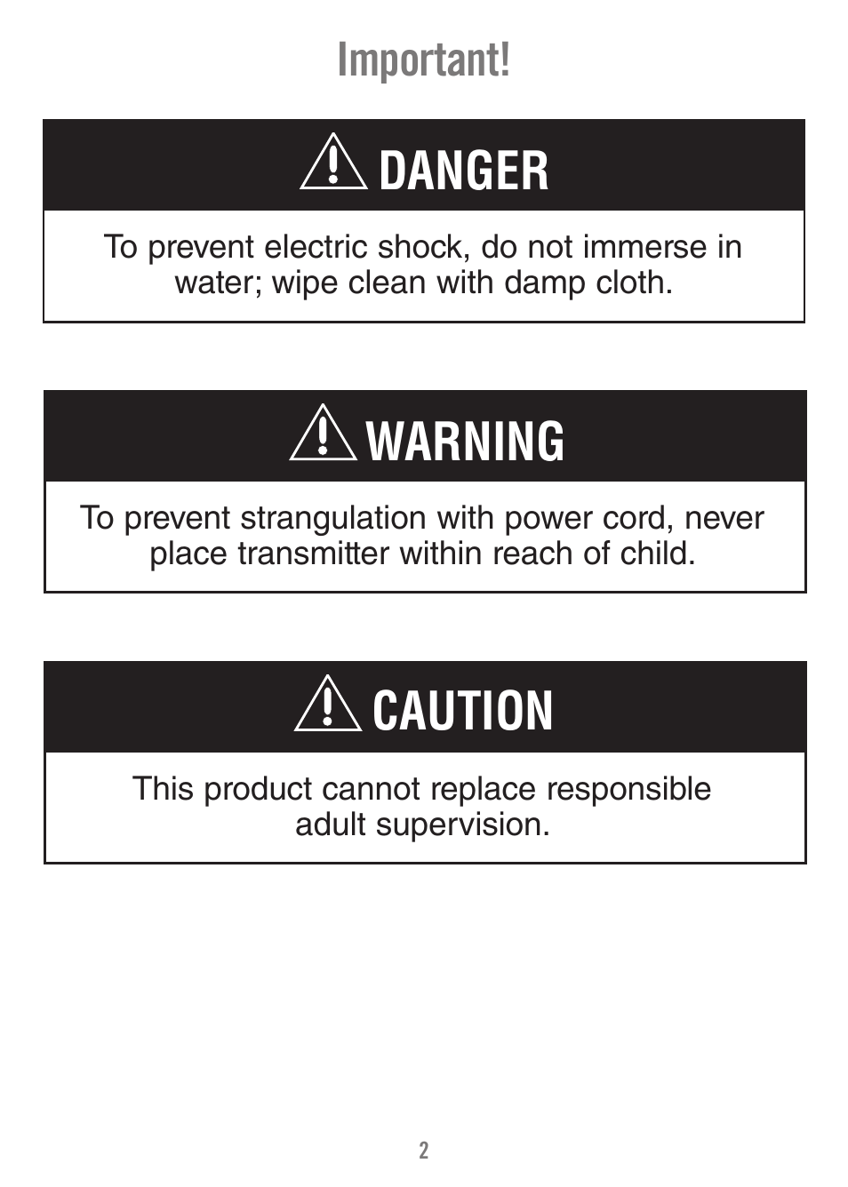 Danger, Warning, Caution | Important | Fisher-Price N9326 User Manual | Page 2 / 32