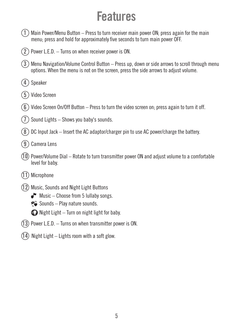 Features | Fisher-Price N9326 User Manual | Page 5 / 32