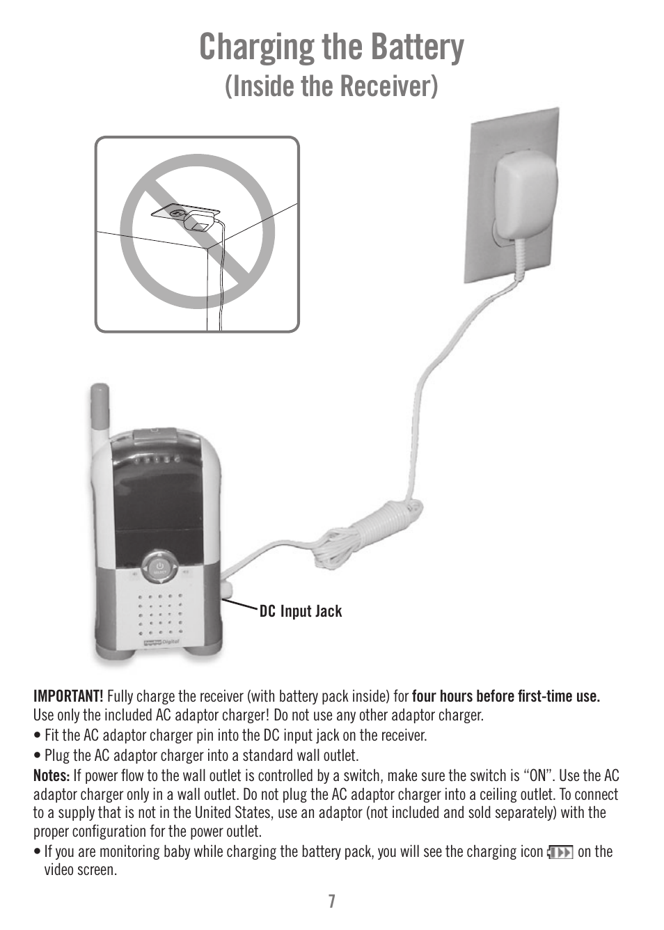Charging the battery, Inside the receiver) | Fisher-Price N9326 User Manual | Page 7 / 32