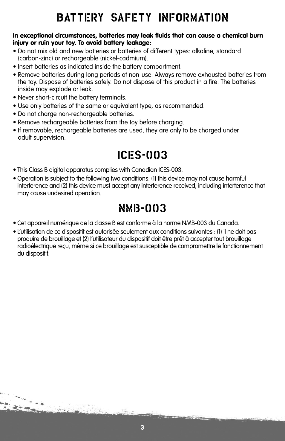 Battery safety information | Fisher-Price V7310 User Manual | Page 3 / 16