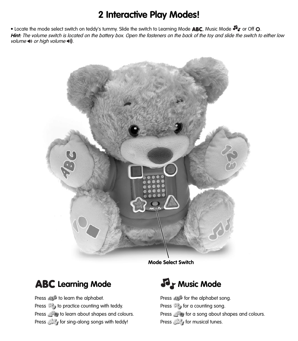 2 interactive play modes, Learning mode, Music mode | Fisher-Price N3206 User Manual | Page 3 / 4