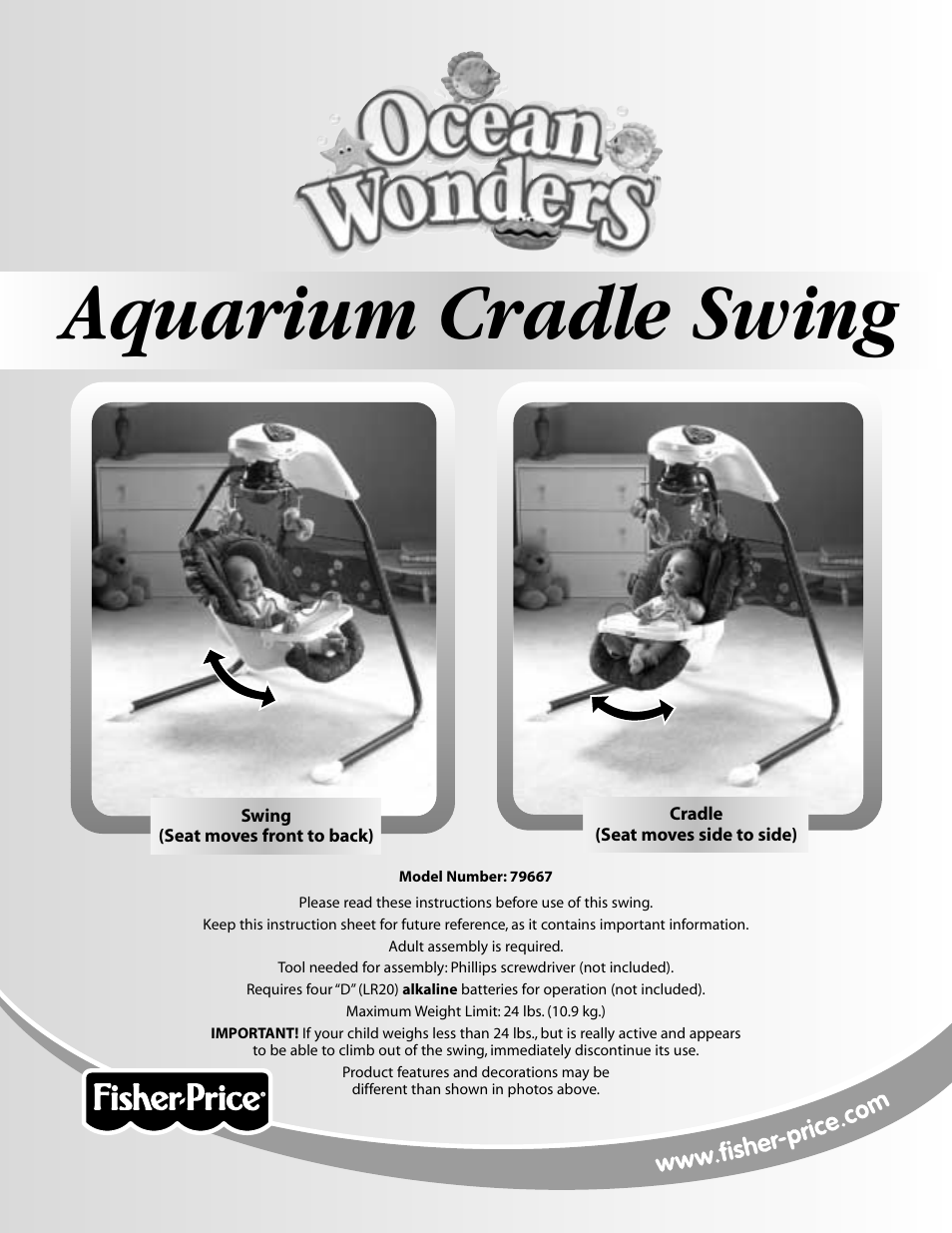 Fisher-Price OCEAN WONDERSTM AQUARIUM CRADLE SWING 79667 User Manual | 12 pages