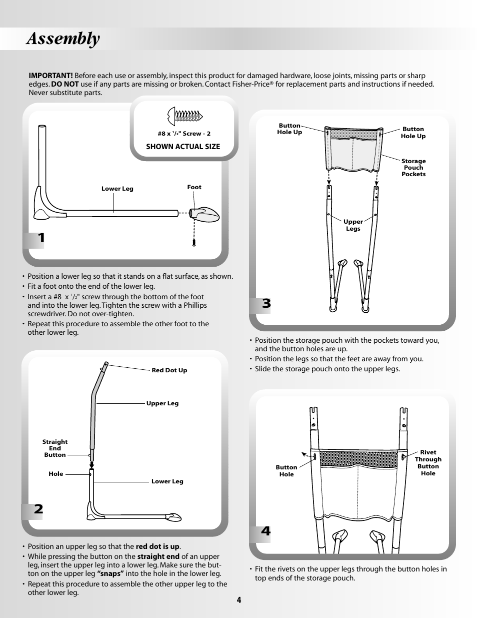 Assembly | Fisher-Price OCEAN WONDERSTM AQUARIUM CRADLE SWING 79667 User Manual | Page 4 / 12