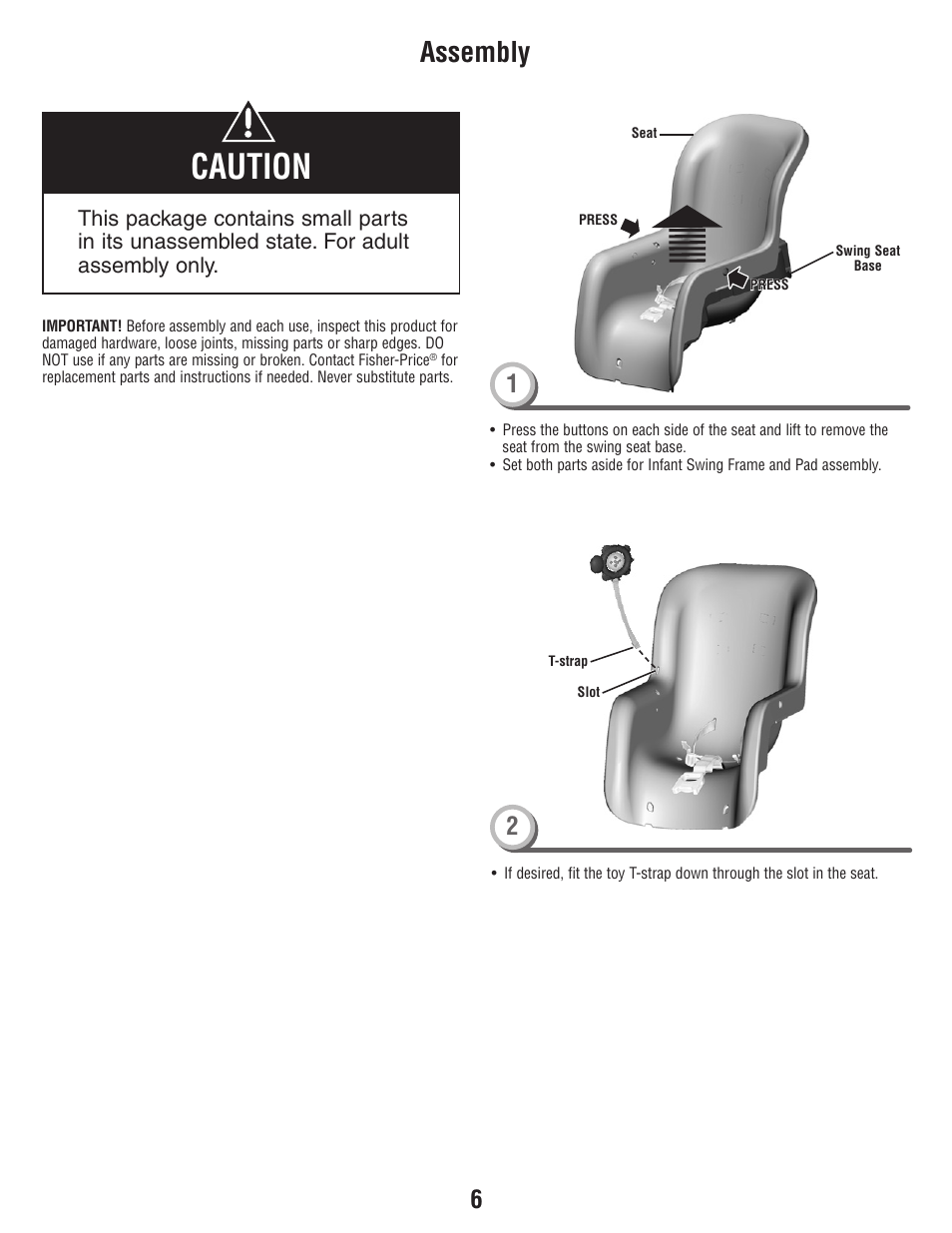 Caution, Assembly | Fisher-Price T3643 User Manual | Page 6 / 20