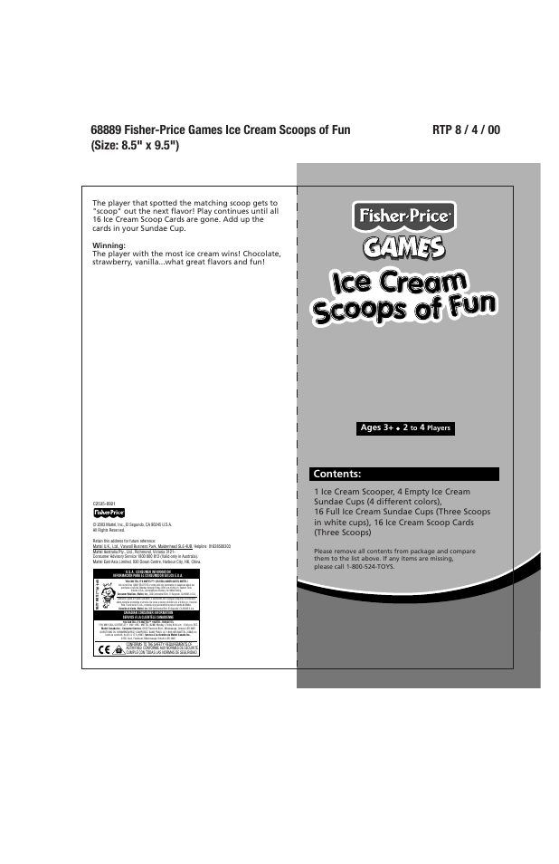 Fisher-Price ICE CREAM SCOOPS OF FUN 68889 User Manual | 2 pages