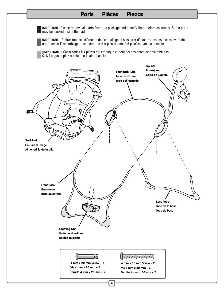 Parts pièces piezas | Fisher-Price P2792 User Manual | Page 4 / 16
