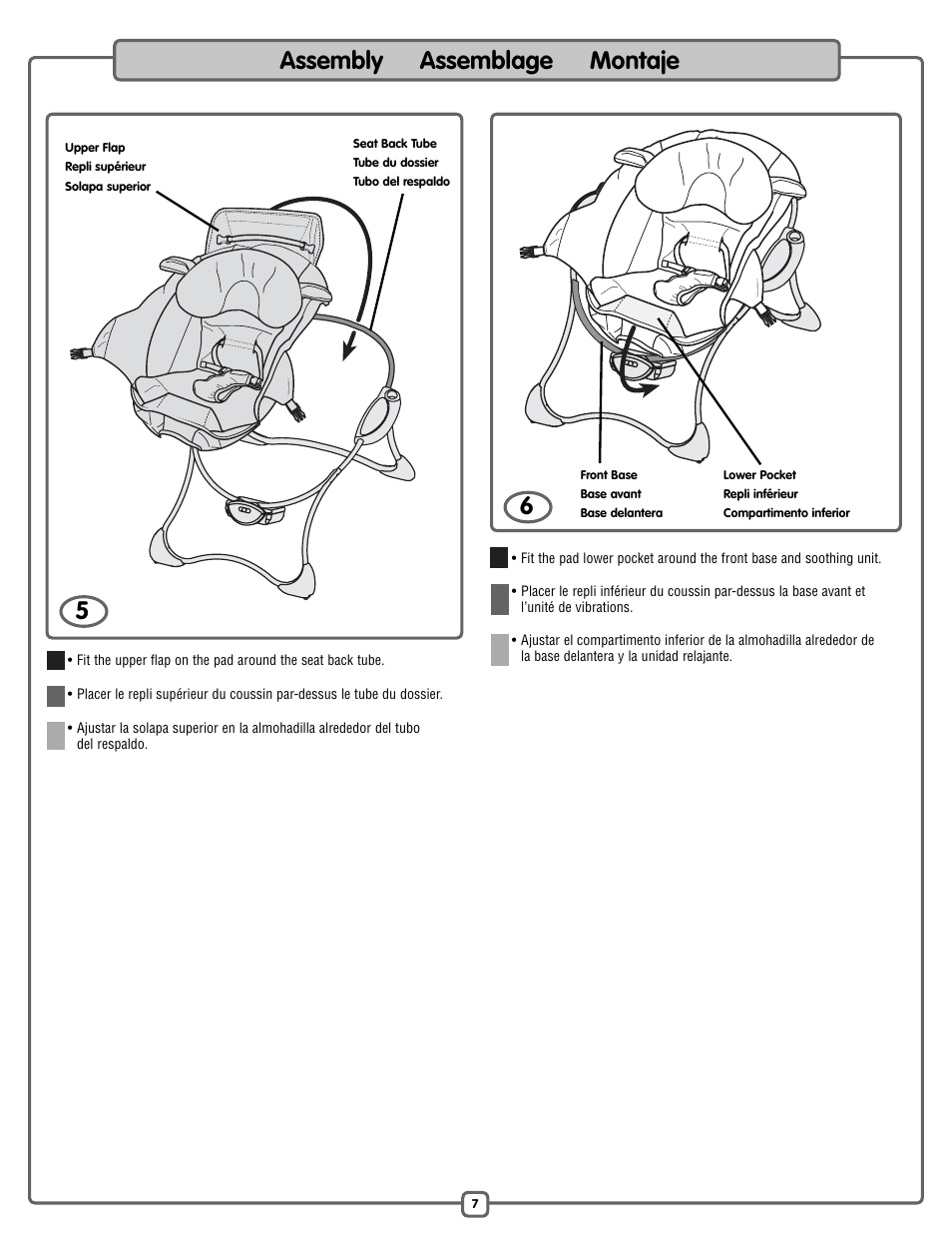 Assembly assemblage montaje 5 6 | Fisher-Price P2792 User Manual | Page 7 / 16