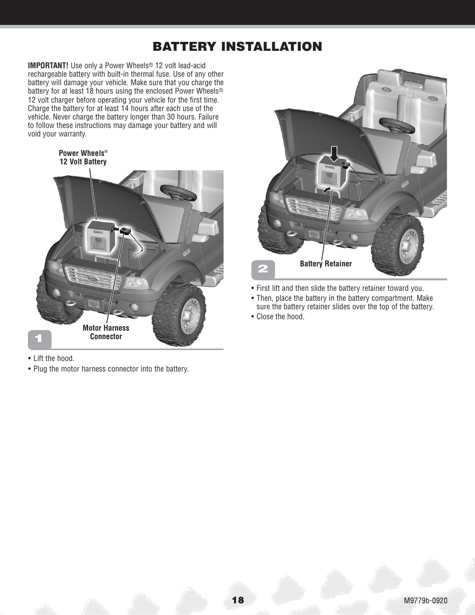 Battery installation | Fisher-Price M9779 User Manual | Page 18 / 28