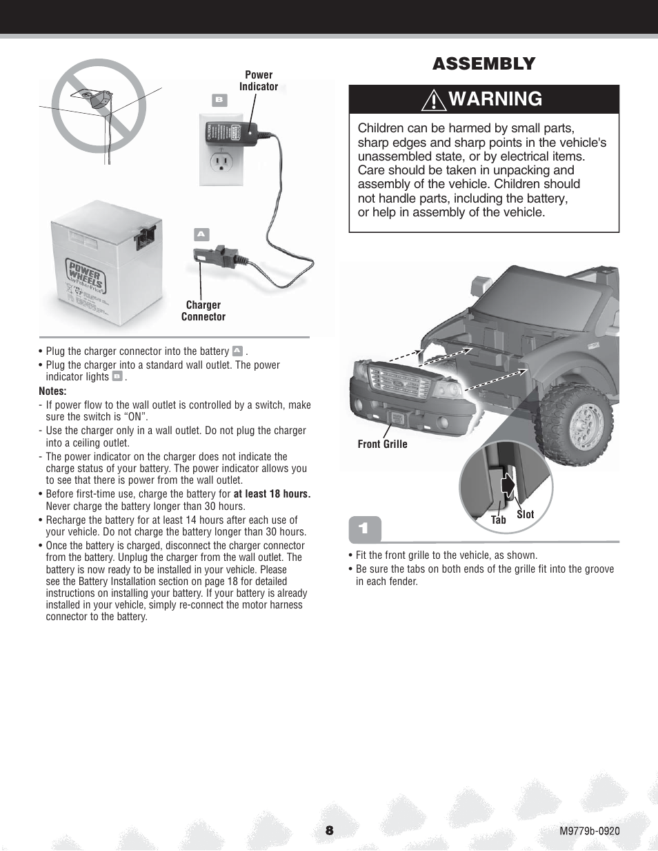 Warning, Assembly | Fisher-Price M9779 User Manual | Page 8 / 28