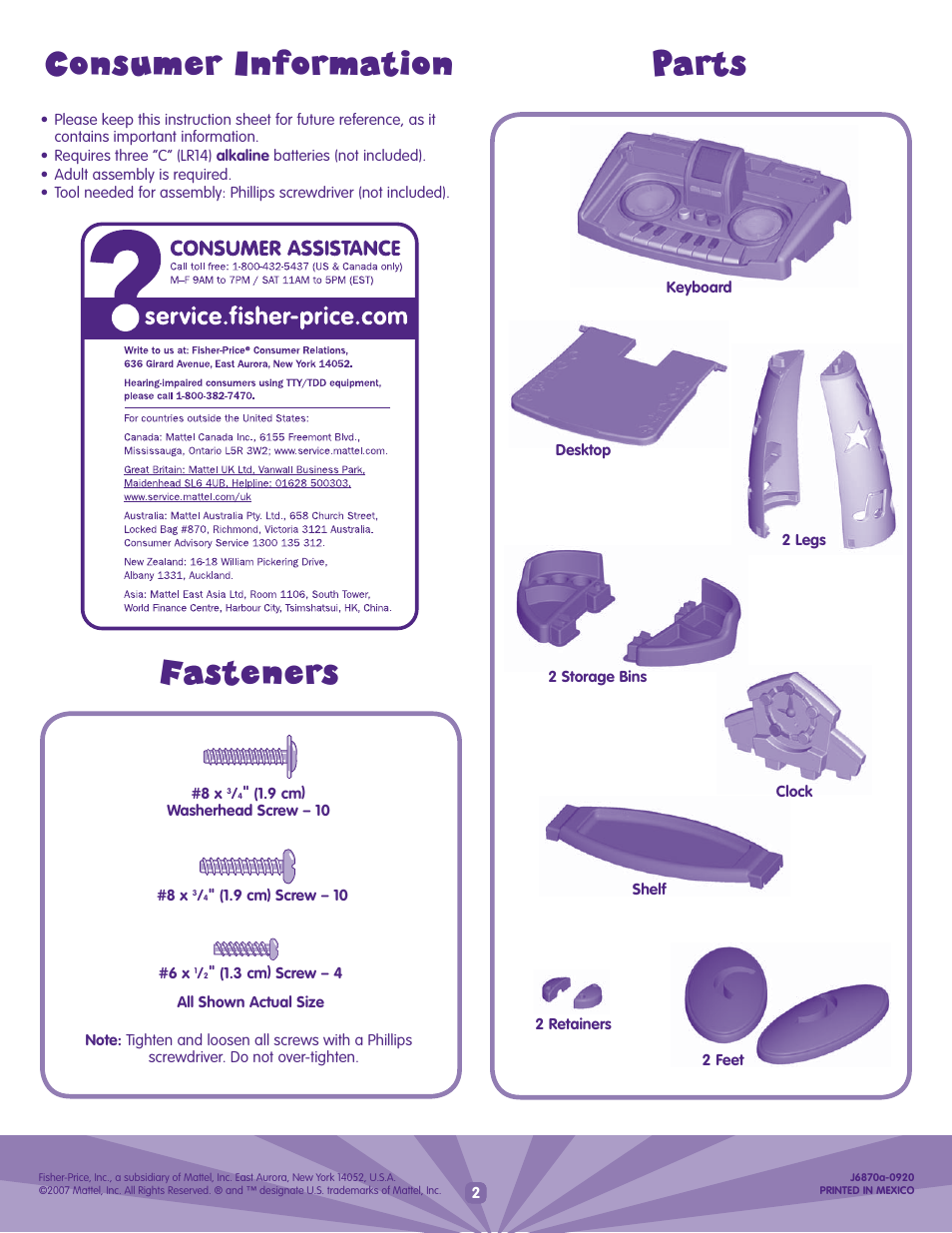 Fisher-Price J6870 User Manual | Page 2 / 8