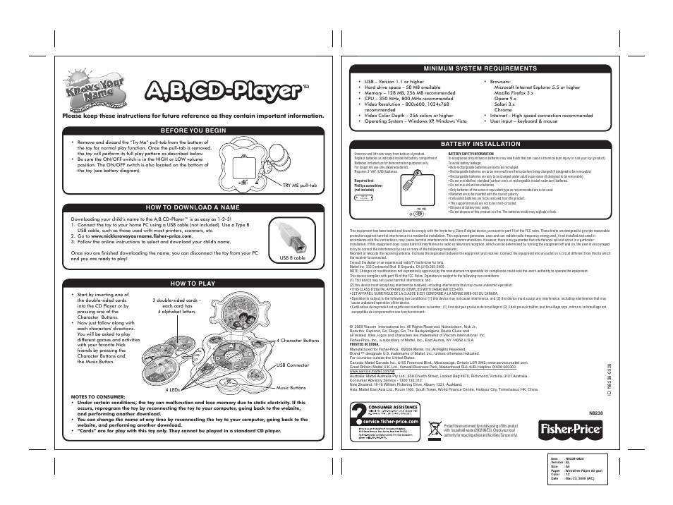 Fisher-Price A User Manual | 1 page