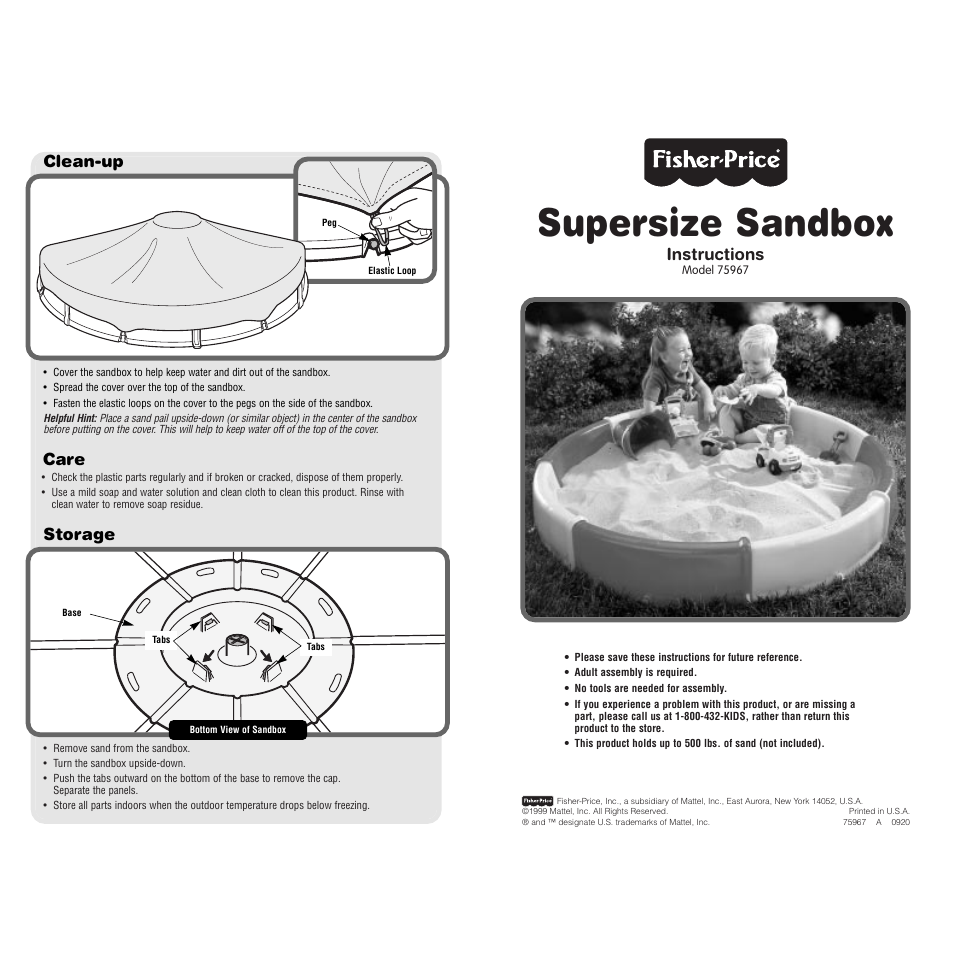 Fisher-Price SUPERSIZE SANDBOX 75967 User Manual | 2 pages