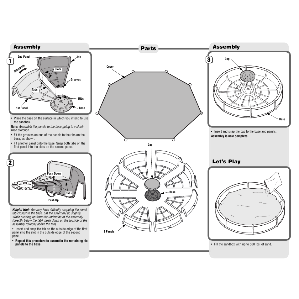 Let’s play parts, Assembly | Fisher-Price SUPERSIZE SANDBOX 75967 User Manual | Page 2 / 2