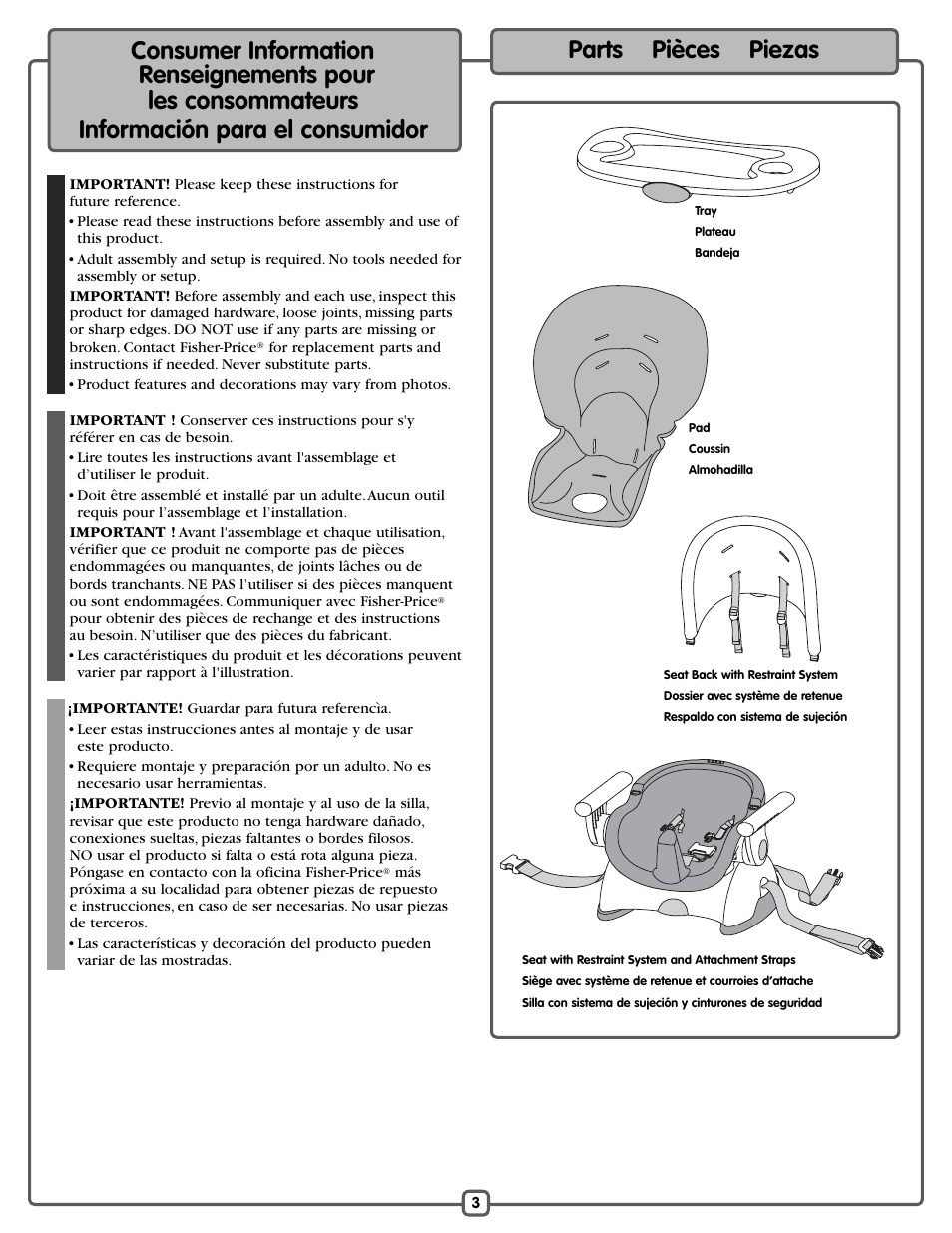 Fisher-Price J5933 H9499 L1907 M4794 User Manual | Page 3 / 20