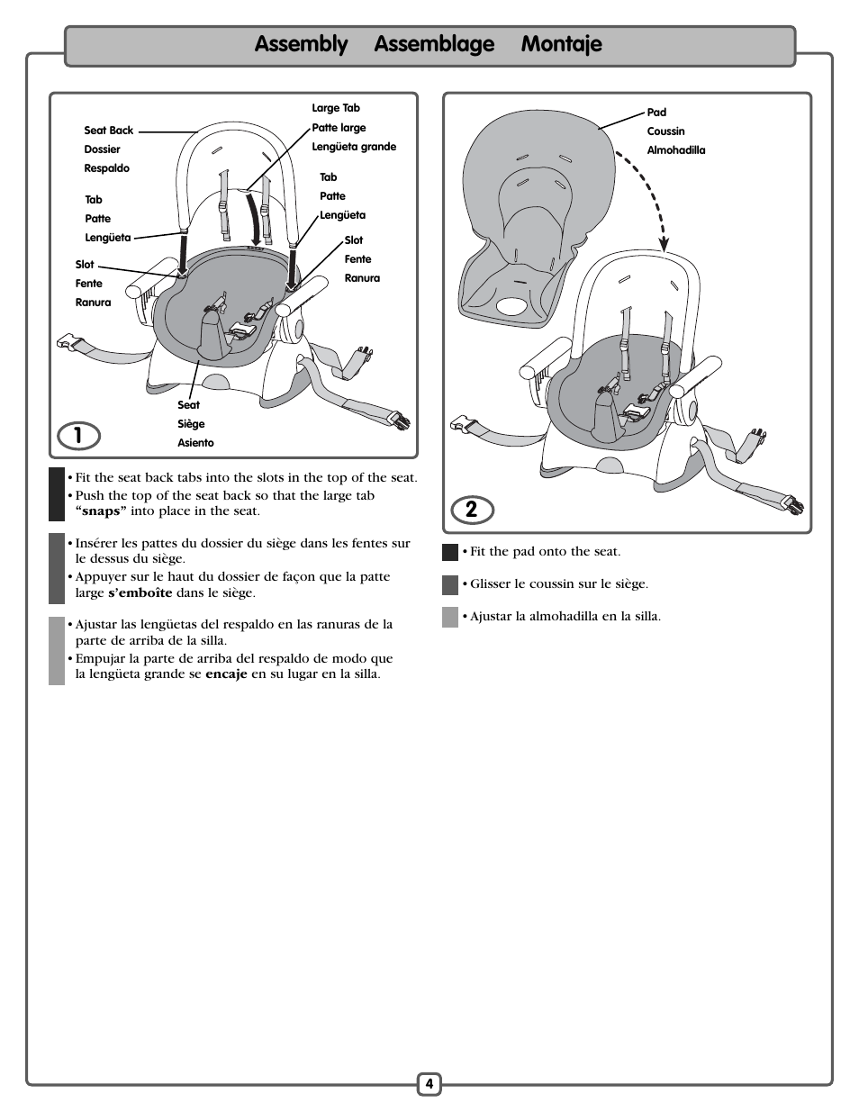 Assembly assemblage montaje | Fisher-Price J5933 H9499 L1907 M4794 User Manual | Page 4 / 20
