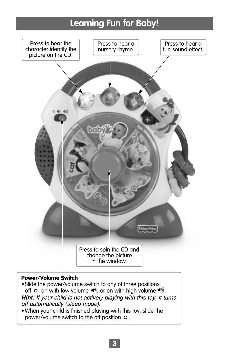 Learning fun for baby | Fisher-Price B4359 User Manual | Page 3 / 4