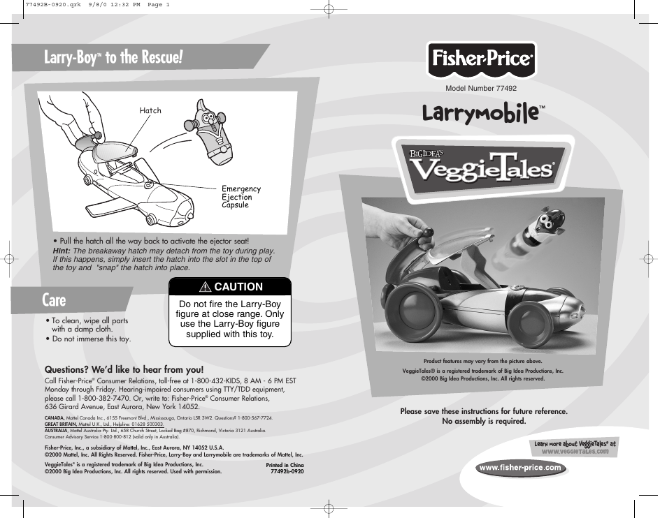 Fisher-Price LARRYMOBILE 77492 User Manual | 2 pages
