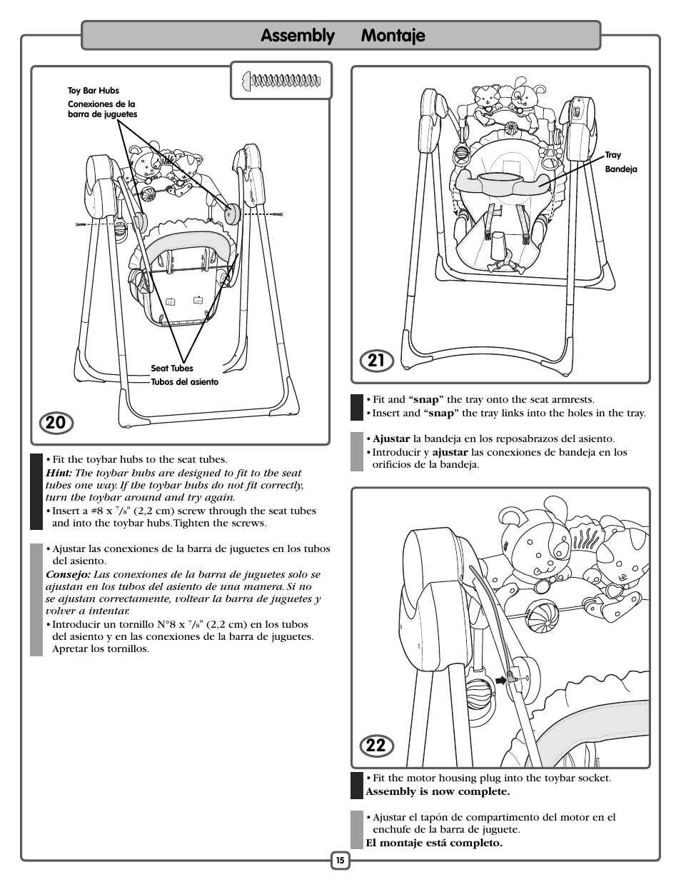 Assembly montaje | Fisher-Price L1154 User Manual | Page 15 / 24