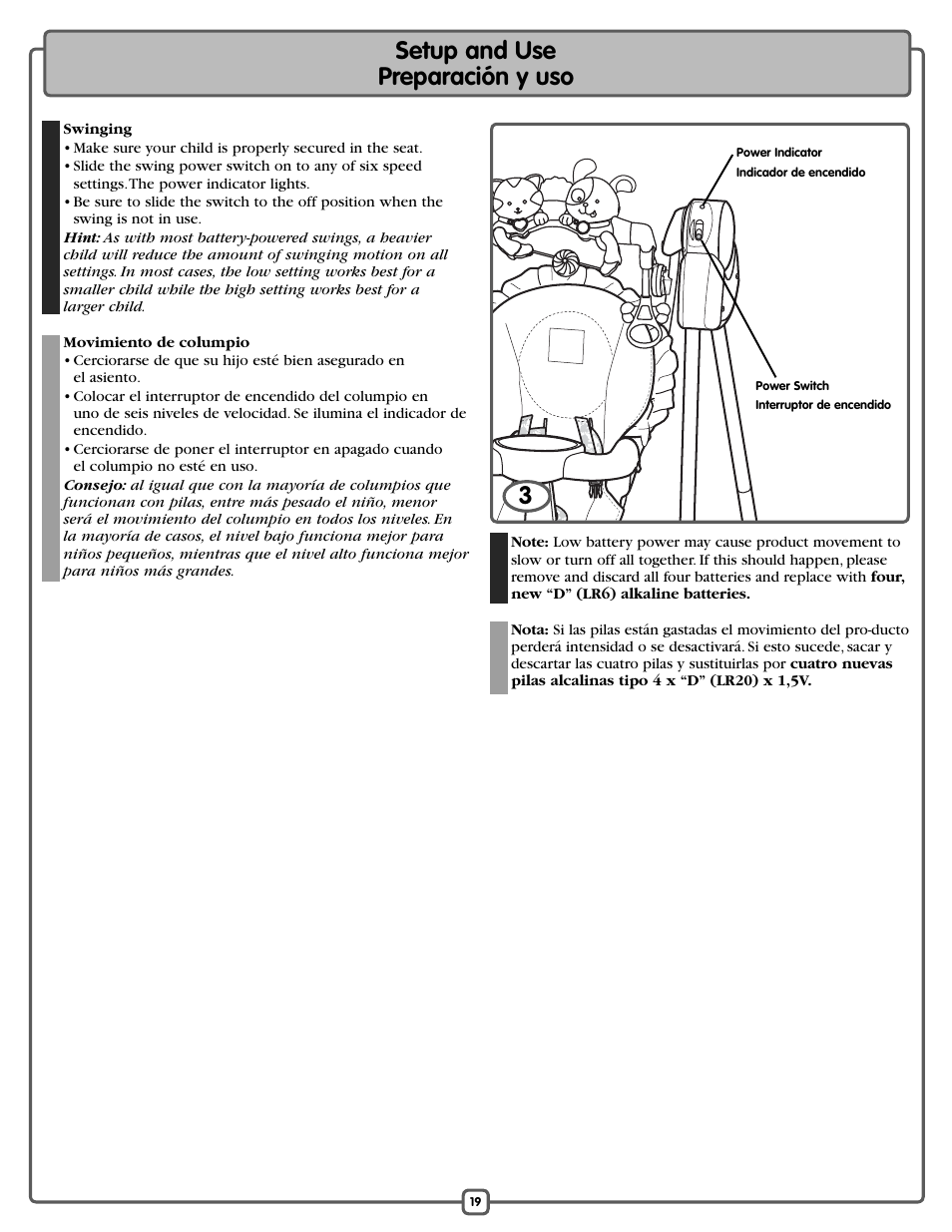 Setup and use preparación y uso | Fisher-Price L1154 User Manual | Page 19 / 24