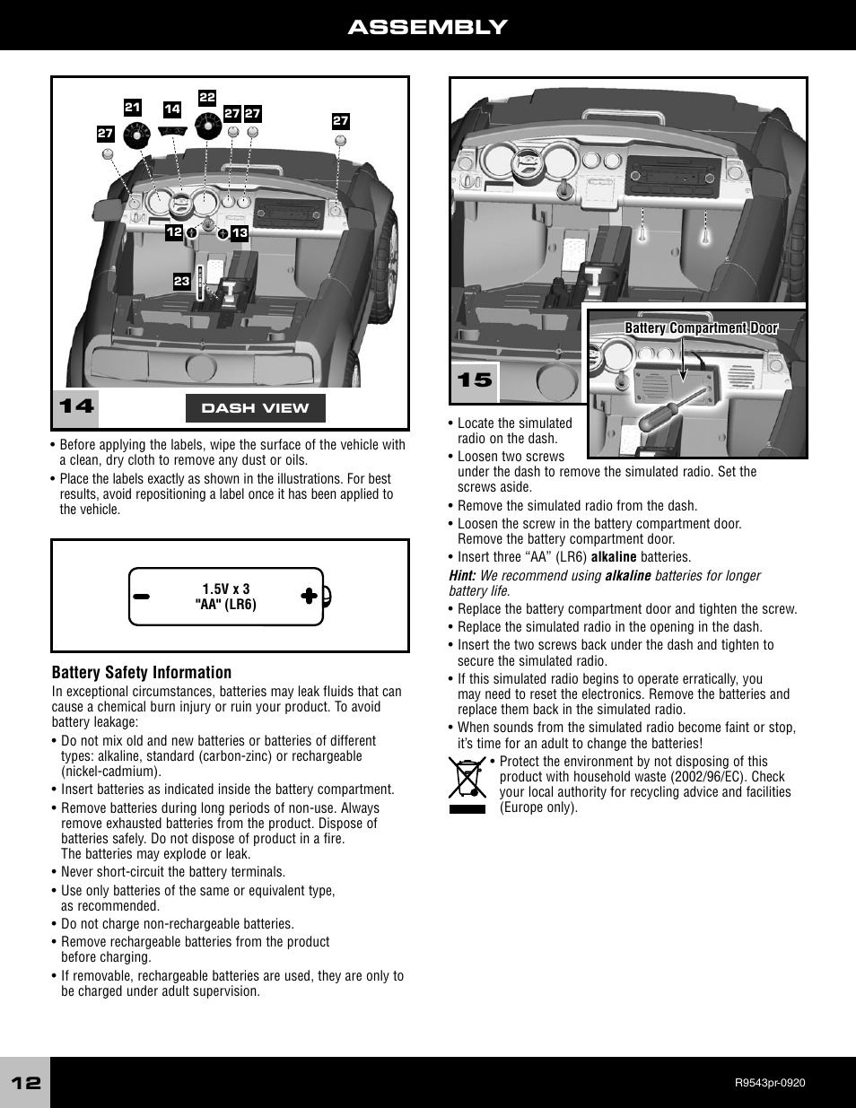 Assembly | Fisher-Price R9543 User Manual | Page 12 / 29
