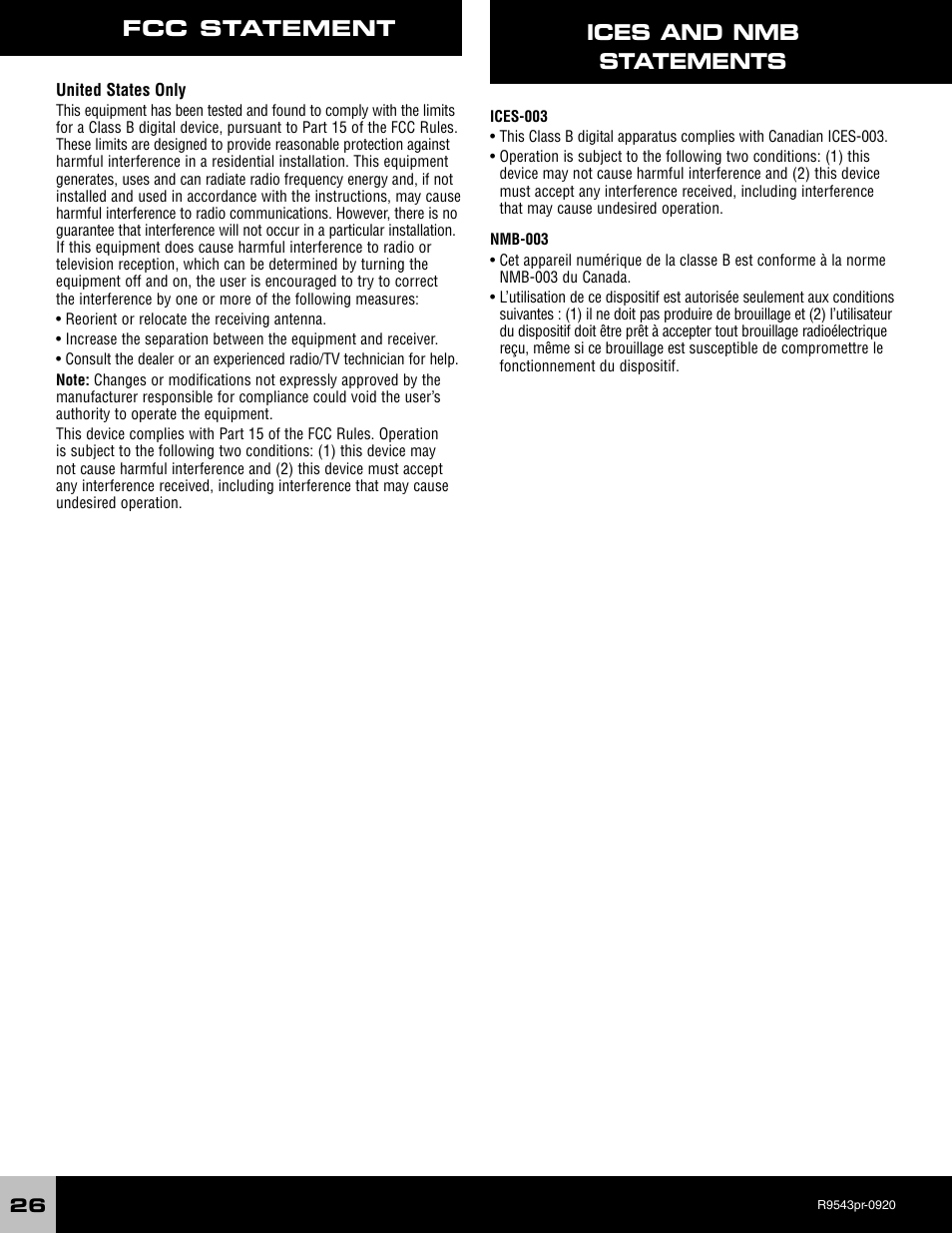 Fcc statement ices and nmb statements | Fisher-Price R9543 User Manual | Page 26 / 29