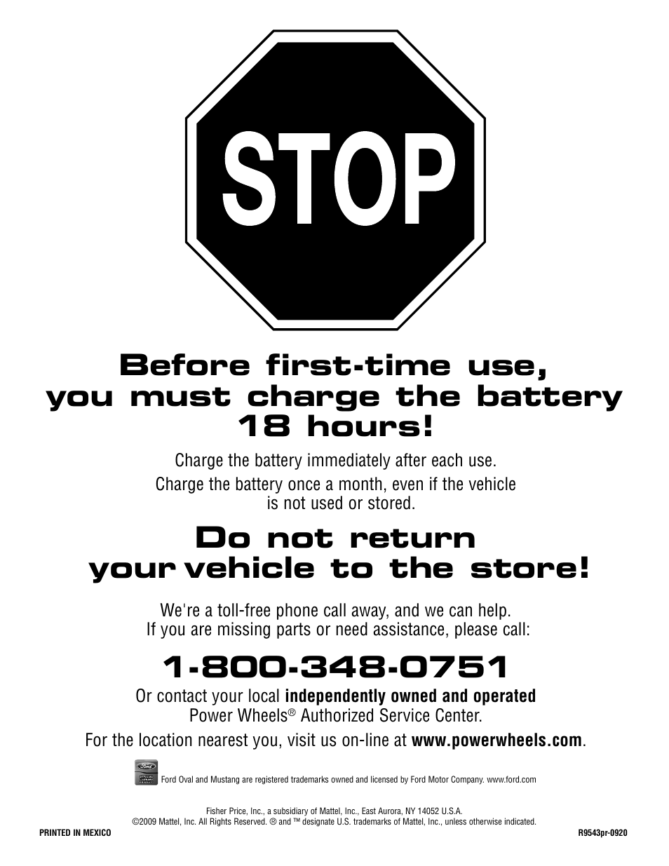 Do not return your vehicle to the store | Fisher-Price R9543 User Manual | Page 28 / 29