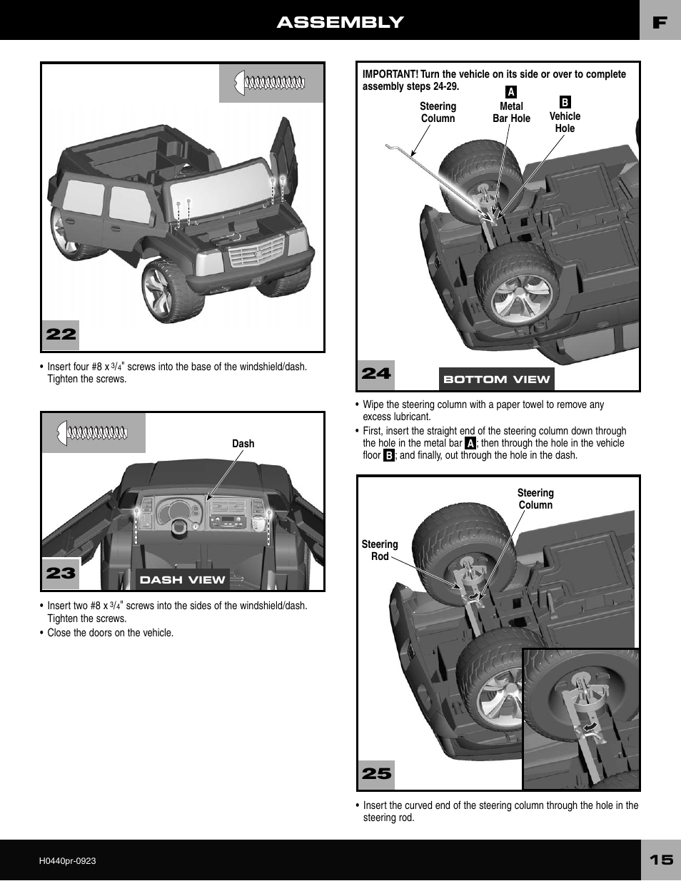 Assembly | Fisher-Price CADILLAC ESCALADE H0440 User Manual | Page 15 / 36