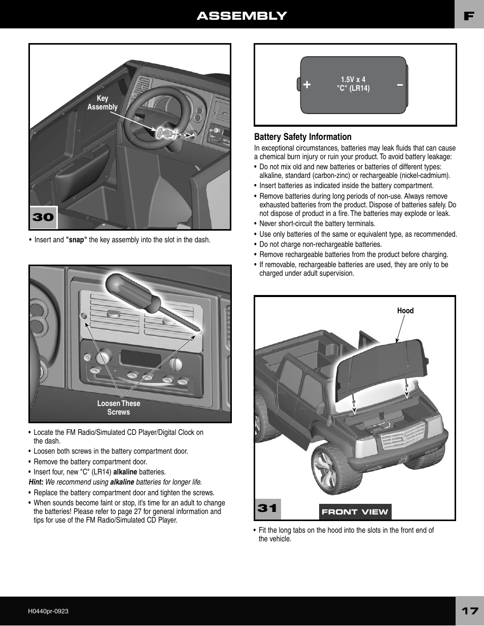 Assembly | Fisher-Price CADILLAC ESCALADE H0440 User Manual | Page 17 / 36
