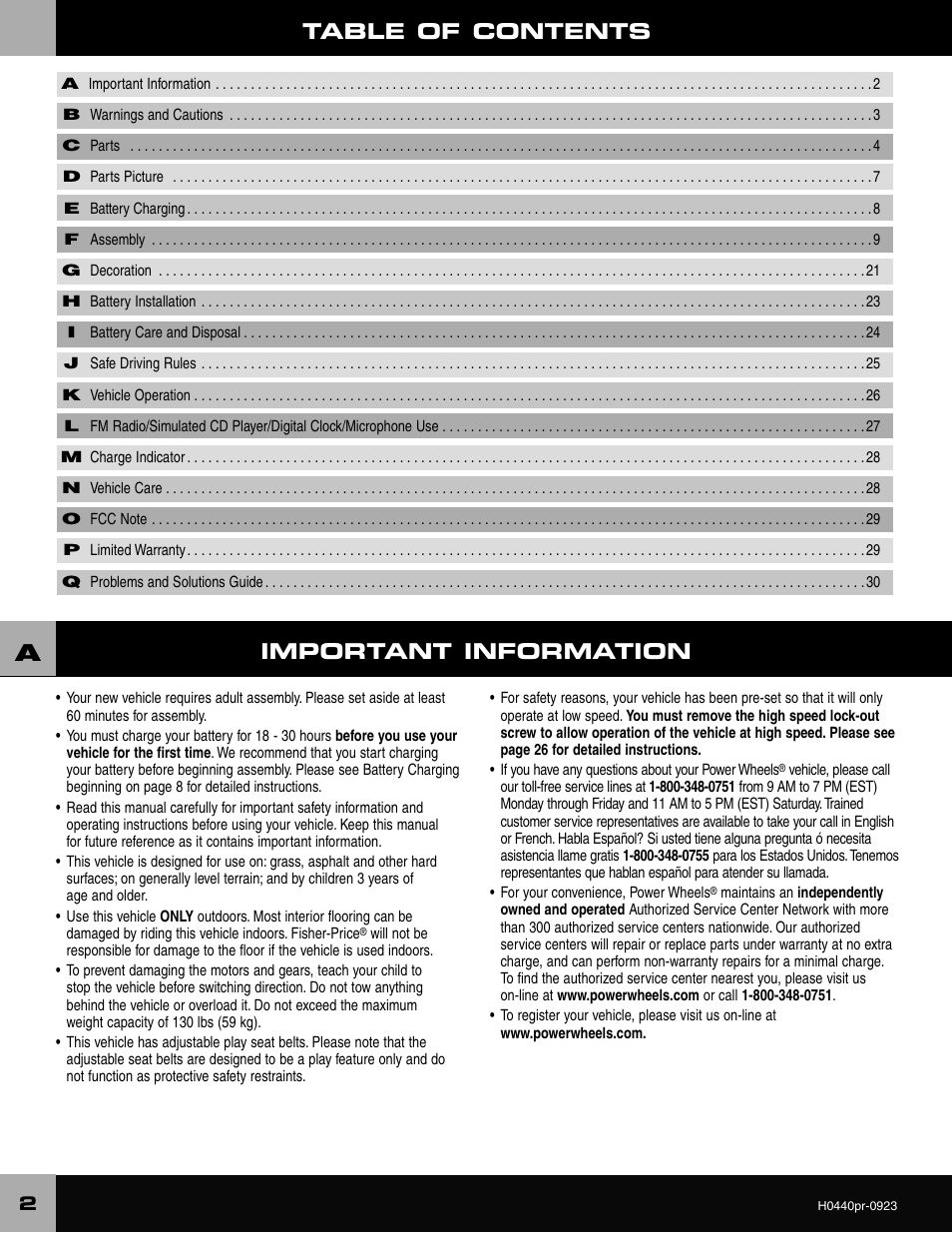 Fisher-Price CADILLAC ESCALADE H0440 User Manual | Page 2 / 36