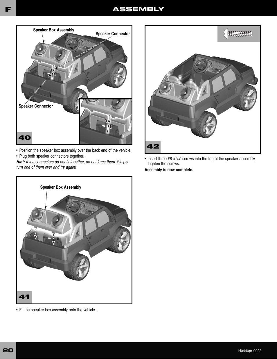 Assembly | Fisher-Price CADILLAC ESCALADE H0440 User Manual | Page 20 / 36
