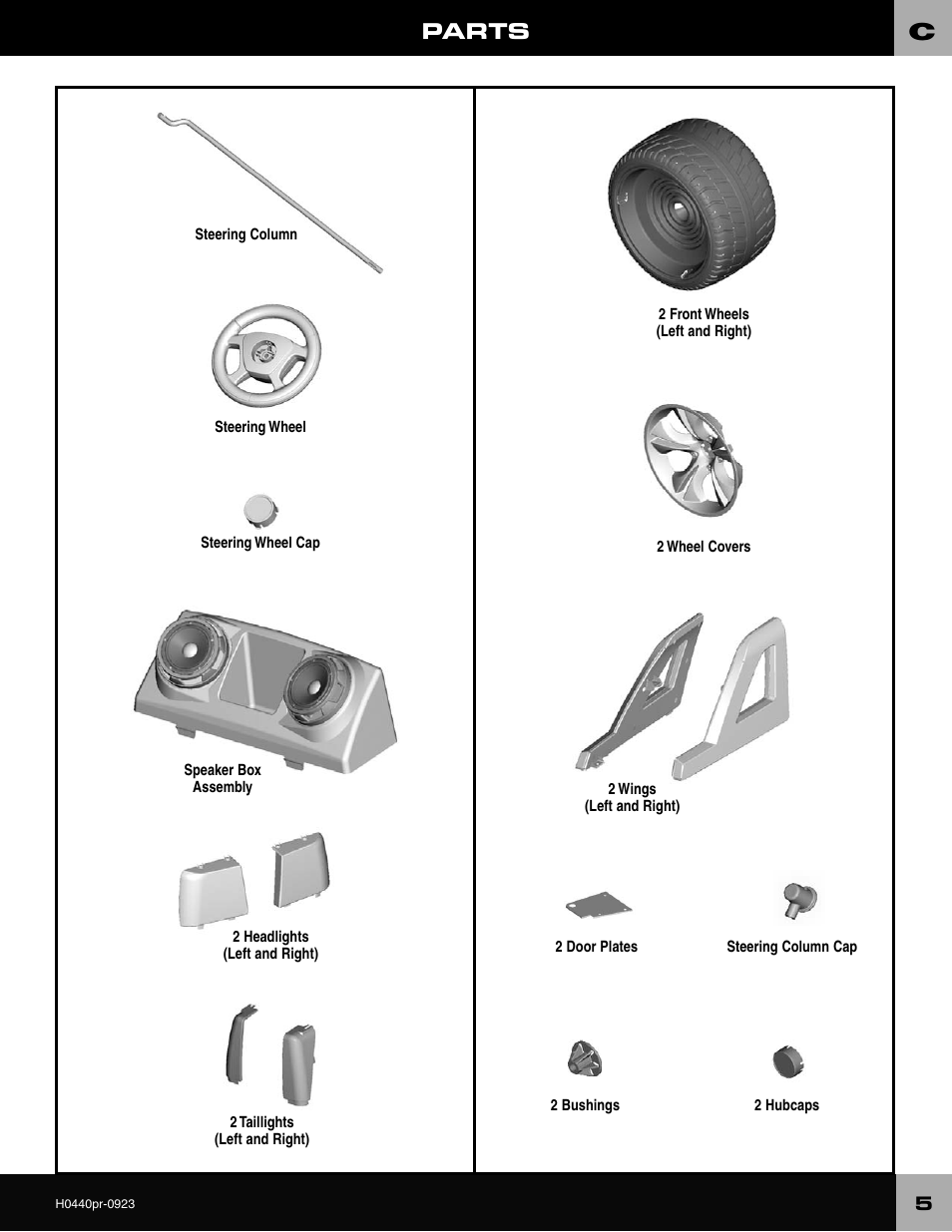Parts | Fisher-Price CADILLAC ESCALADE H0440 User Manual | Page 5 / 36