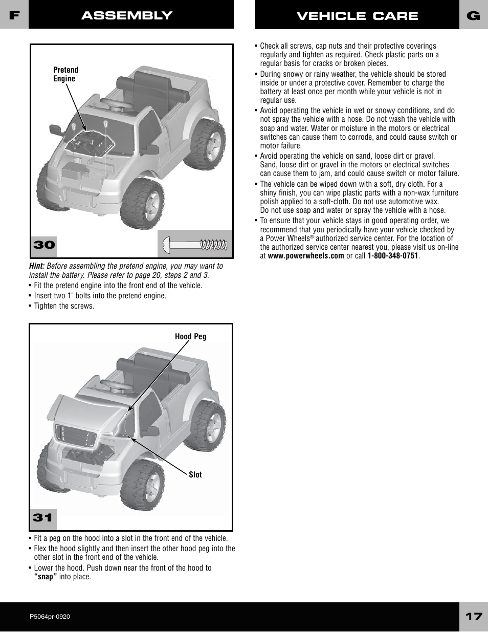 Assembly, 30 31 vehicle care | Fisher-Price P5064 User Manual | Page 17 / 28