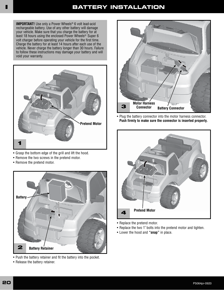 Battery installation | Fisher-Price P5064 User Manual | Page 20 / 28