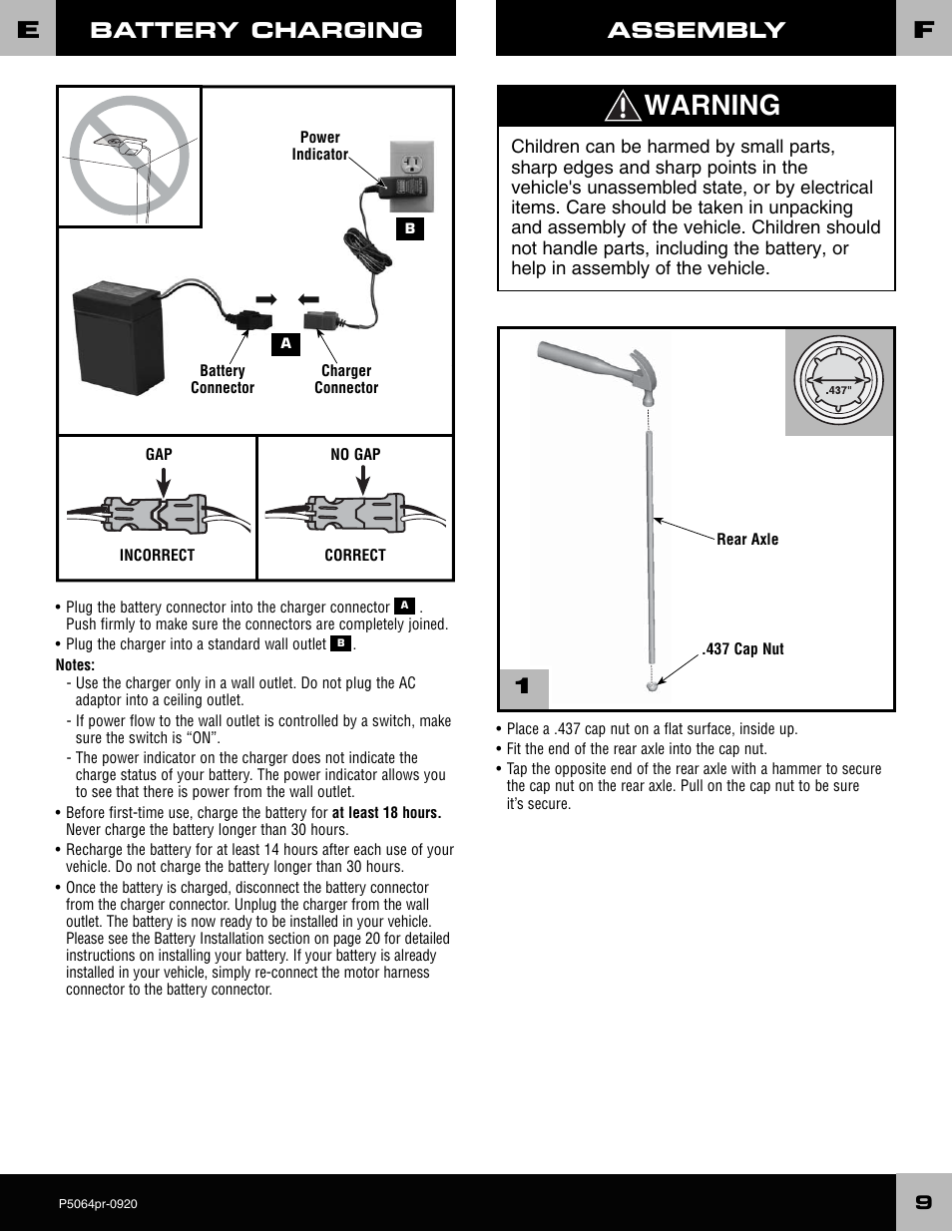 Warning, Battery charging, Assembly | Fisher-Price P5064 User Manual | Page 9 / 28