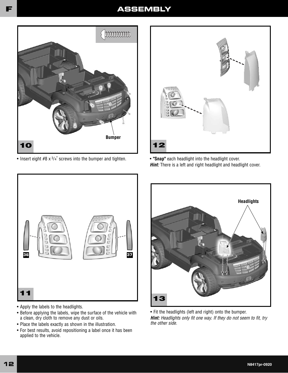 Assembly | Fisher-Price CADILLAC ESCALADE CUSTOM EDITION POWER WHEELS N8417 User Manual | Page 12 / 32