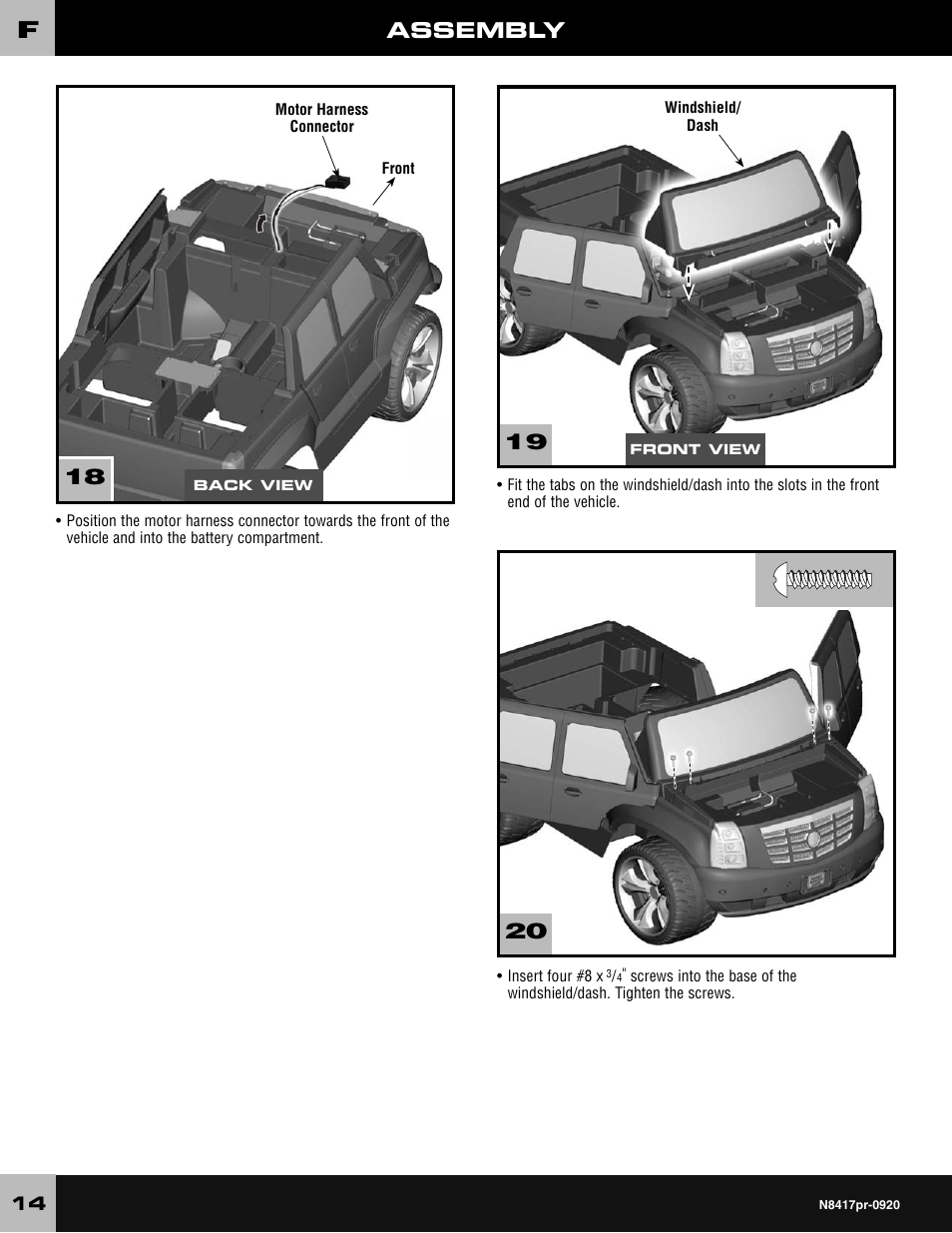 Assembly | Fisher-Price CADILLAC ESCALADE CUSTOM EDITION POWER WHEELS N8417 User Manual | Page 14 / 32