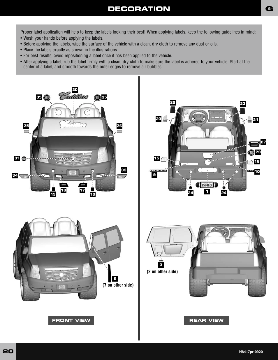 Decoration | Fisher-Price CADILLAC ESCALADE CUSTOM EDITION POWER WHEELS N8417 User Manual | Page 20 / 32