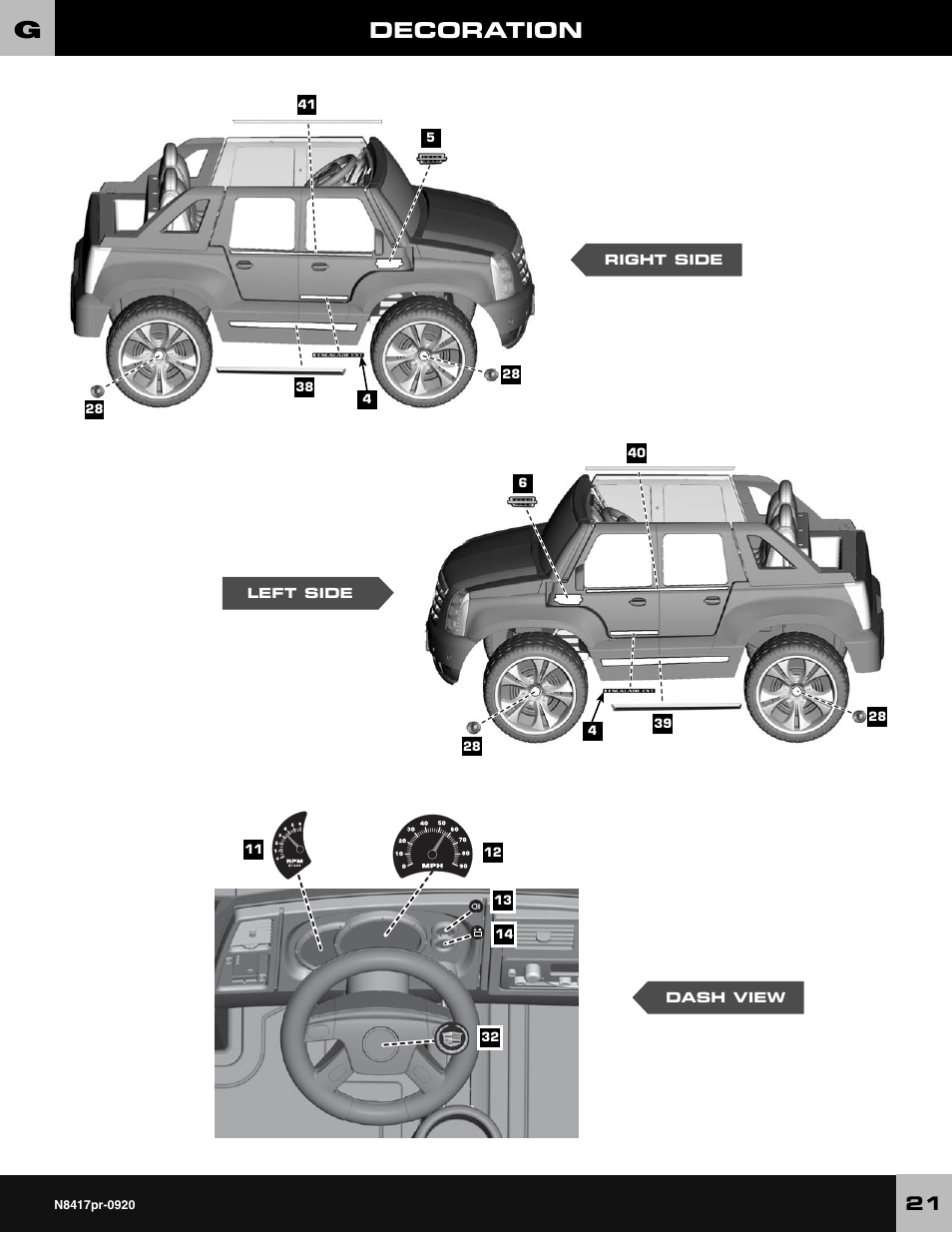 Decoration | Fisher-Price CADILLAC ESCALADE CUSTOM EDITION POWER WHEELS N8417 User Manual | Page 21 / 32