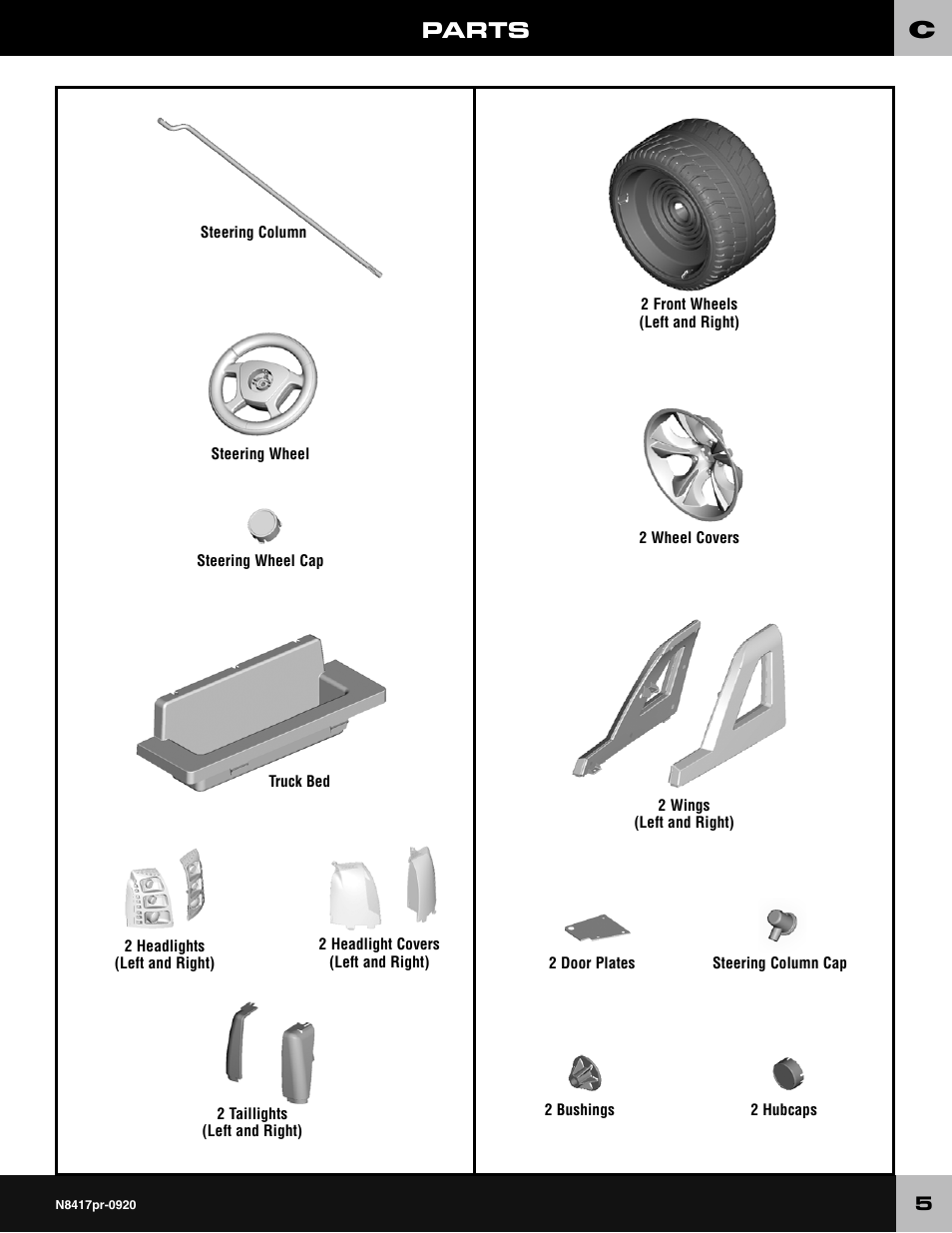Parts | Fisher-Price CADILLAC ESCALADE CUSTOM EDITION POWER WHEELS N8417 User Manual | Page 5 / 32