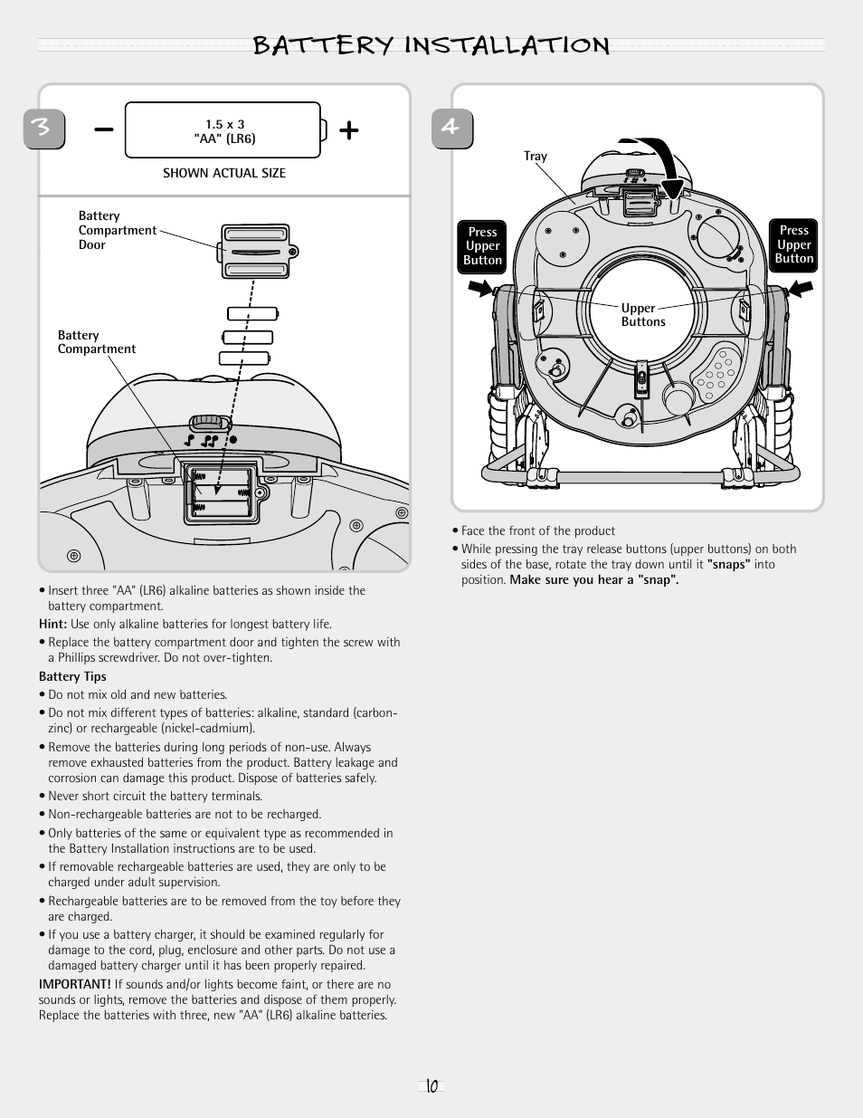3battery installation | Fisher-Price PORTABLE ENTERTAINER 79070 User Manual | Page 10 / 16
