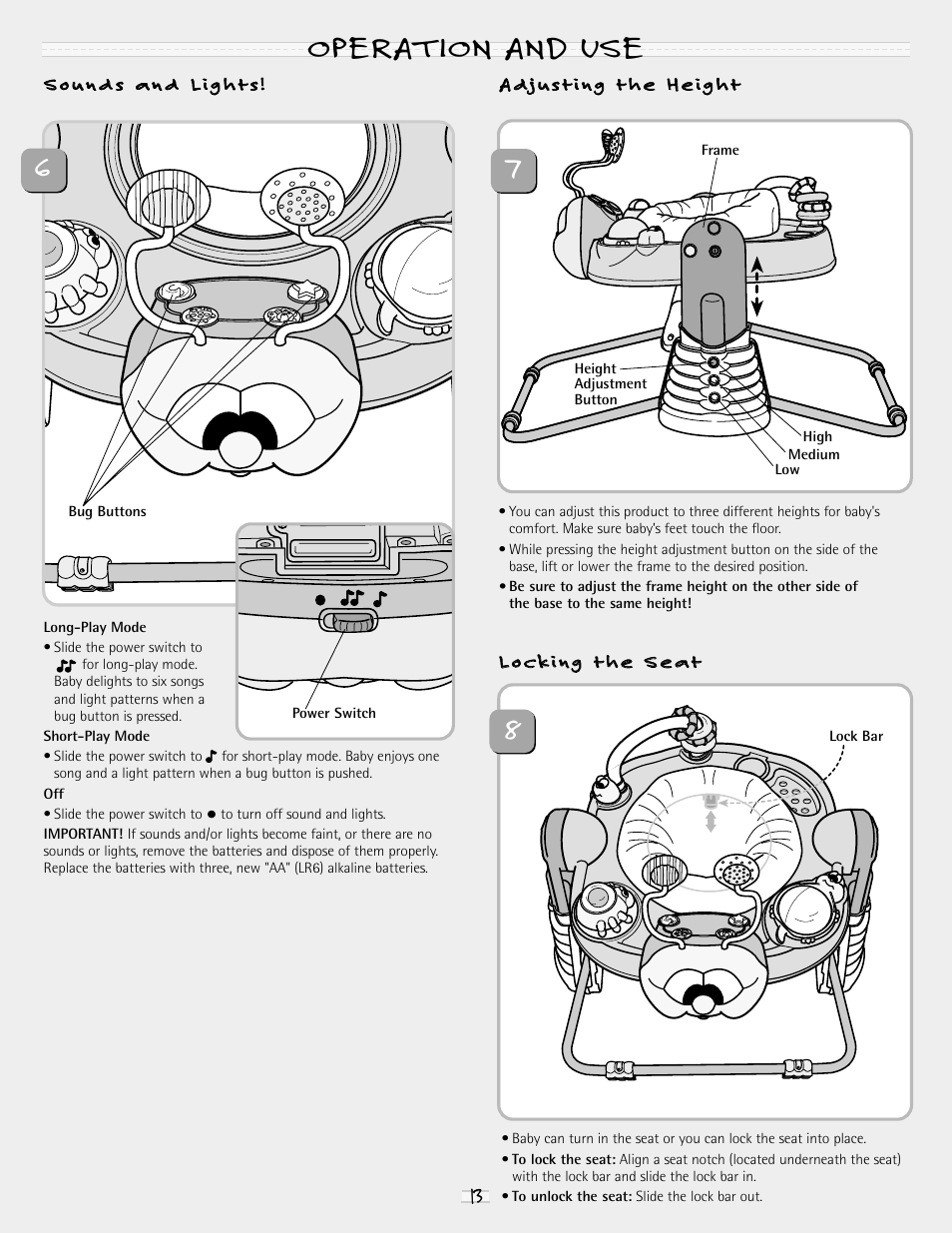 Operation and use | Fisher-Price PORTABLE ENTERTAINER 79070 User Manual | Page 13 / 16
