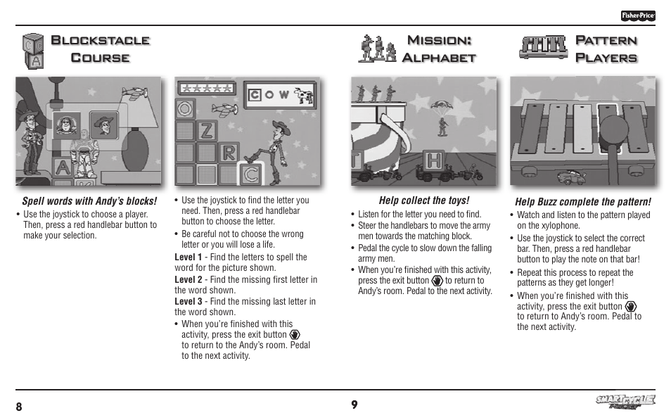 Blockstacle course mission: alphabet, Pattern players | Fisher-Price T6355 User Manual | Page 5 / 8