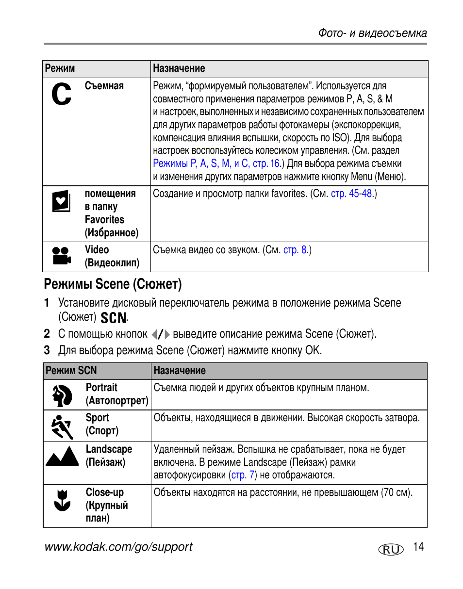 Режимы scene (сюжет), Scene, Scene ( ) | Kodak Z760 User Manual | Page 21 / 91
