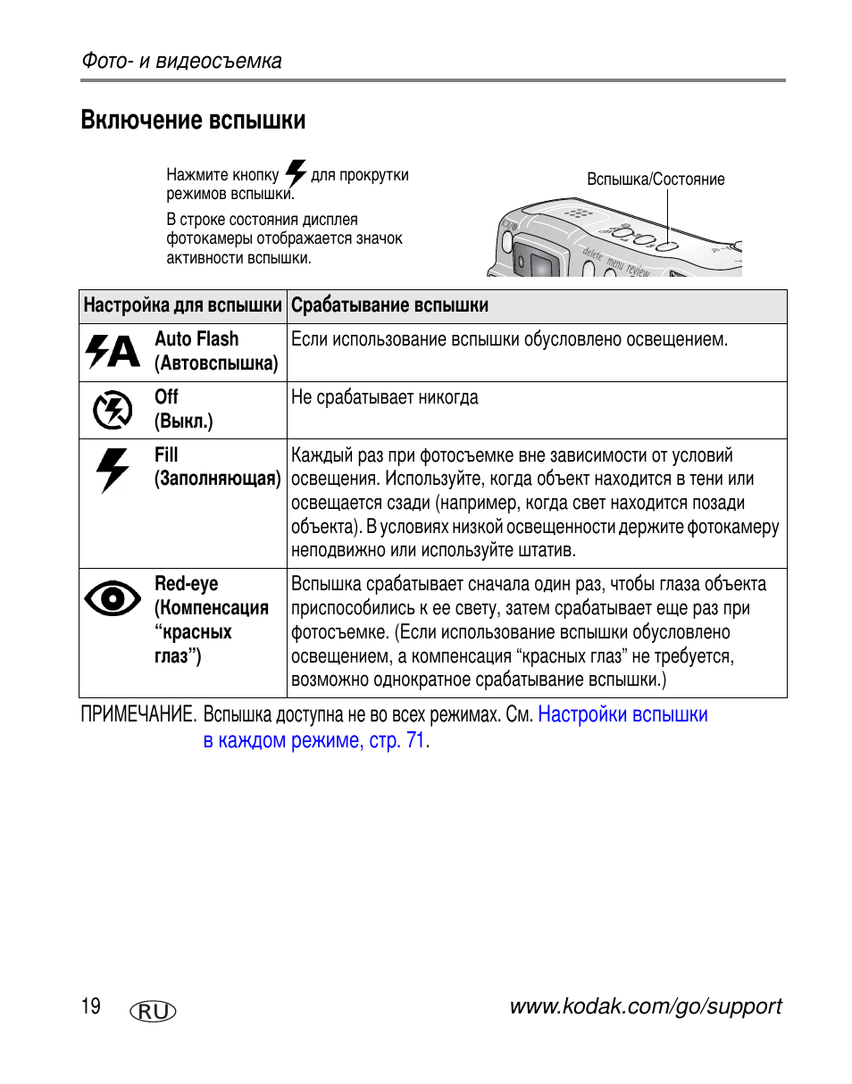 Включение вспышки | Kodak Z760 User Manual | Page 26 / 91