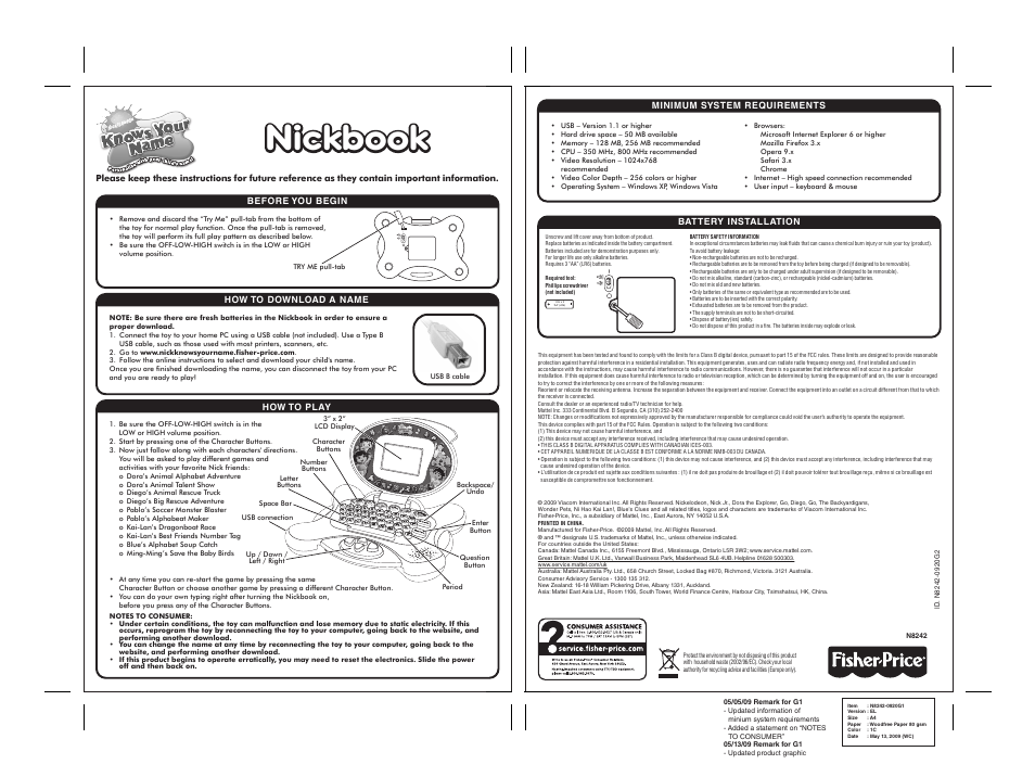 Fisher-Price NICKBOOK N8242-0920G1 User Manual | 1 page