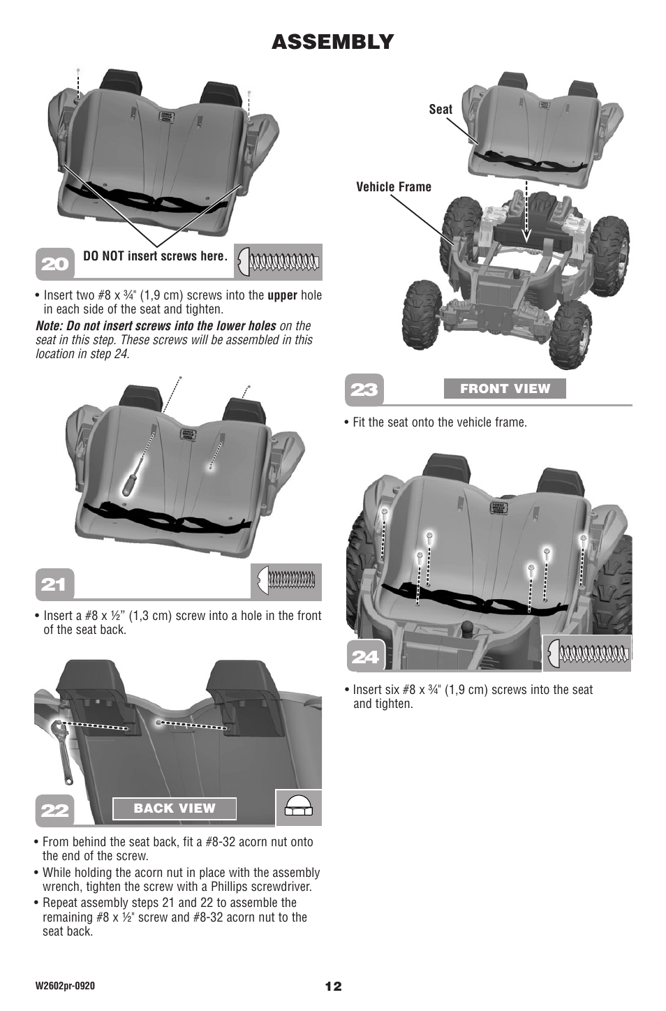 Assembly | Fisher-Price DUNE RACER W2602 User Manual | Page 12 / 28