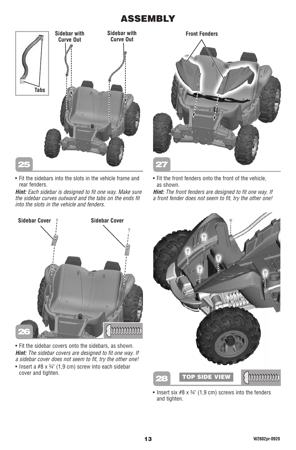 Assembly | Fisher-Price DUNE RACER W2602 User Manual | Page 13 / 28