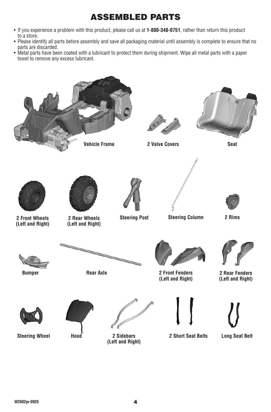 Assembled parts | Fisher-Price DUNE RACER W2602 User Manual | Page 4 / 28