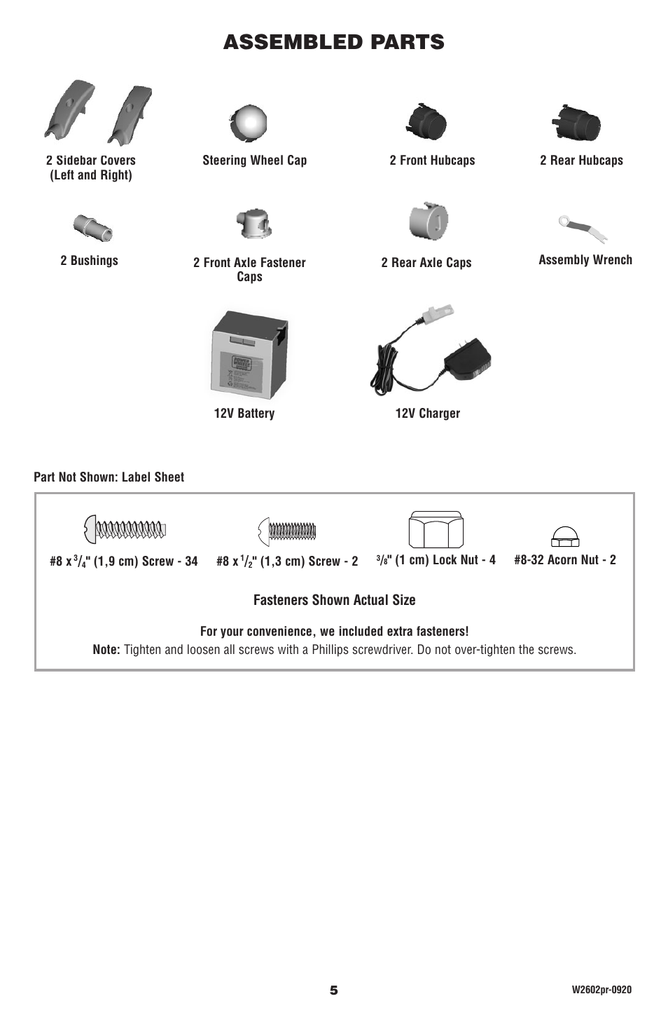 Assembled parts | Fisher-Price DUNE RACER W2602 User Manual | Page 5 / 28