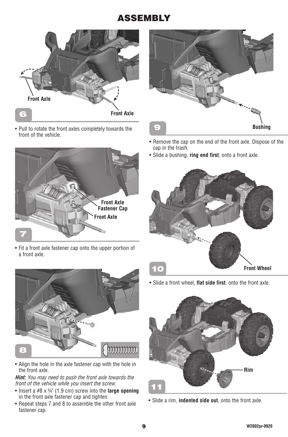 Assembly | Fisher-Price DUNE RACER W2602 User Manual | Page 9 / 28